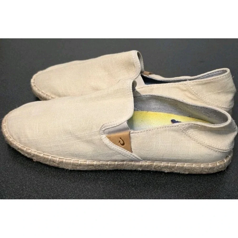 OluKai KAULA PA'A KAPA Canvas‎ SLIP ON Espadrilles TAN STONE Women 10 Boho Beach